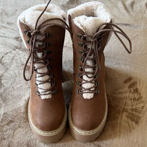 MIA Brown Shearling-Lined Winter Boots New Never Used Lace Up Trendy